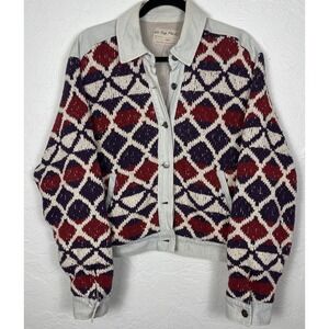 Free People Lakeside Denim Jacket Western Chunky Knit Size‎ Med/ Large